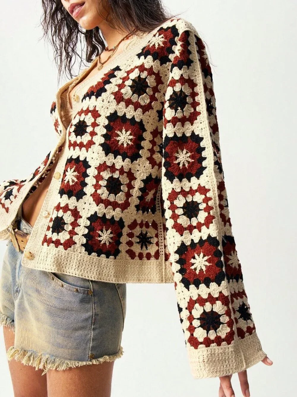 Multicolor Casual Women's Allover Print Front Button Long Sleeve Cardigan